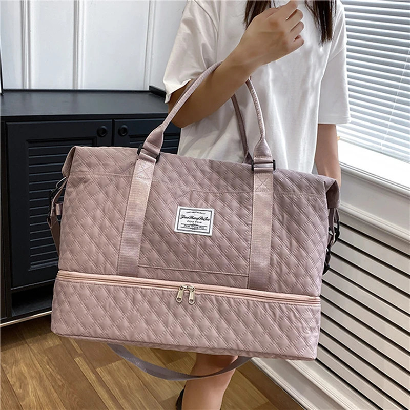 Foldable Travel Duffle Bag Lingge Womens Shoulder Bag Waterproof Luggage Bags Fitness Large Capacity Storage Handbags 250903