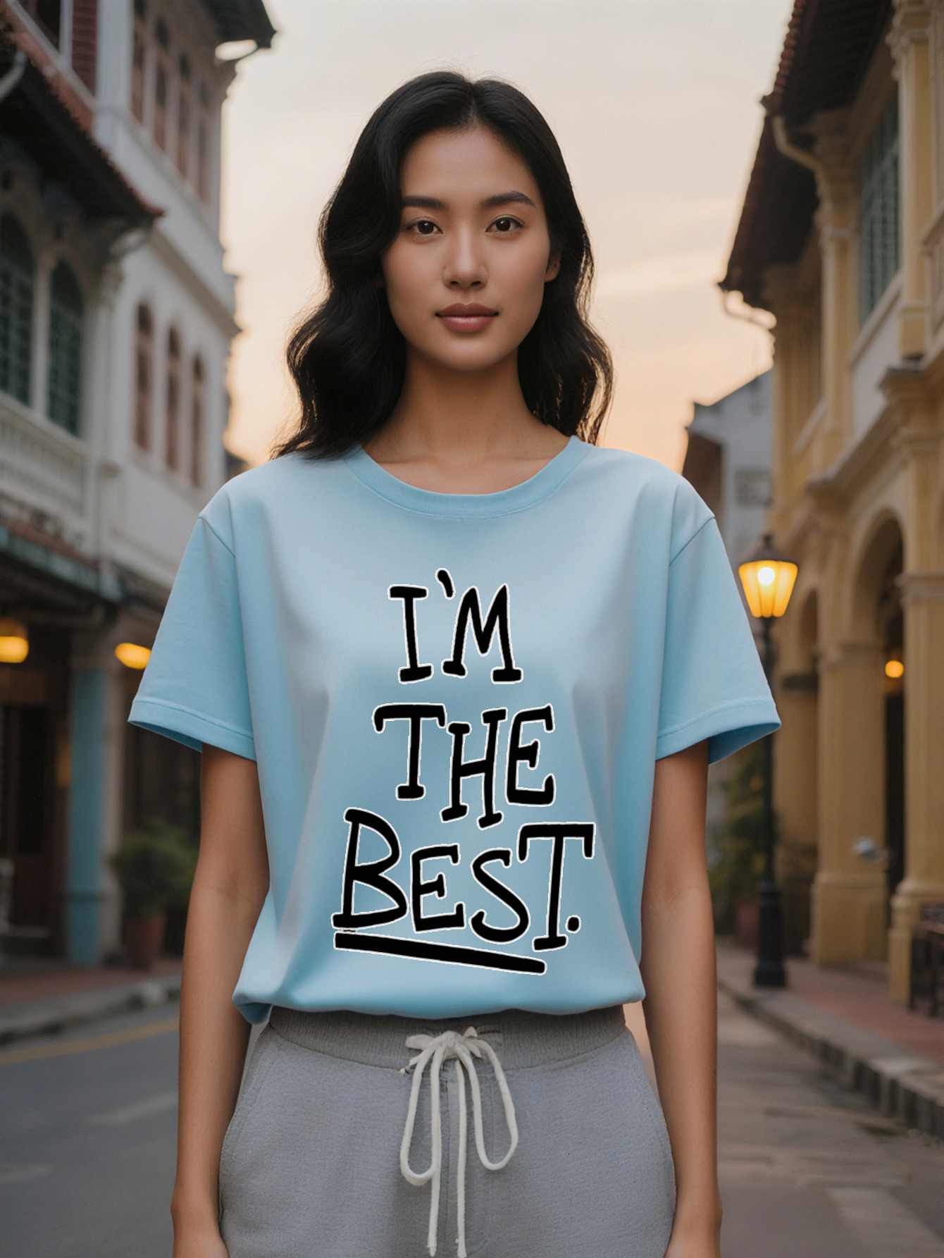 Lady I'm the Best Black T-Shirt Crew Neck Short Sleeve with Letter Print Perfect Gift for Him Casual Summer Wear