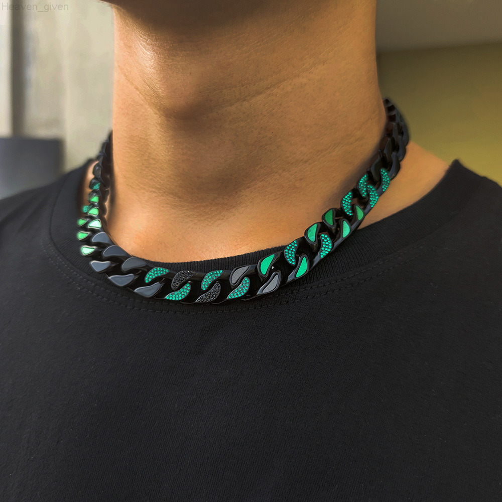 Wholesale Hiphop Stainless Steel Non Fading Colorful Paint Necklace Inlaid Zircon Cuban Chain Necklace for Unisex Jewelry