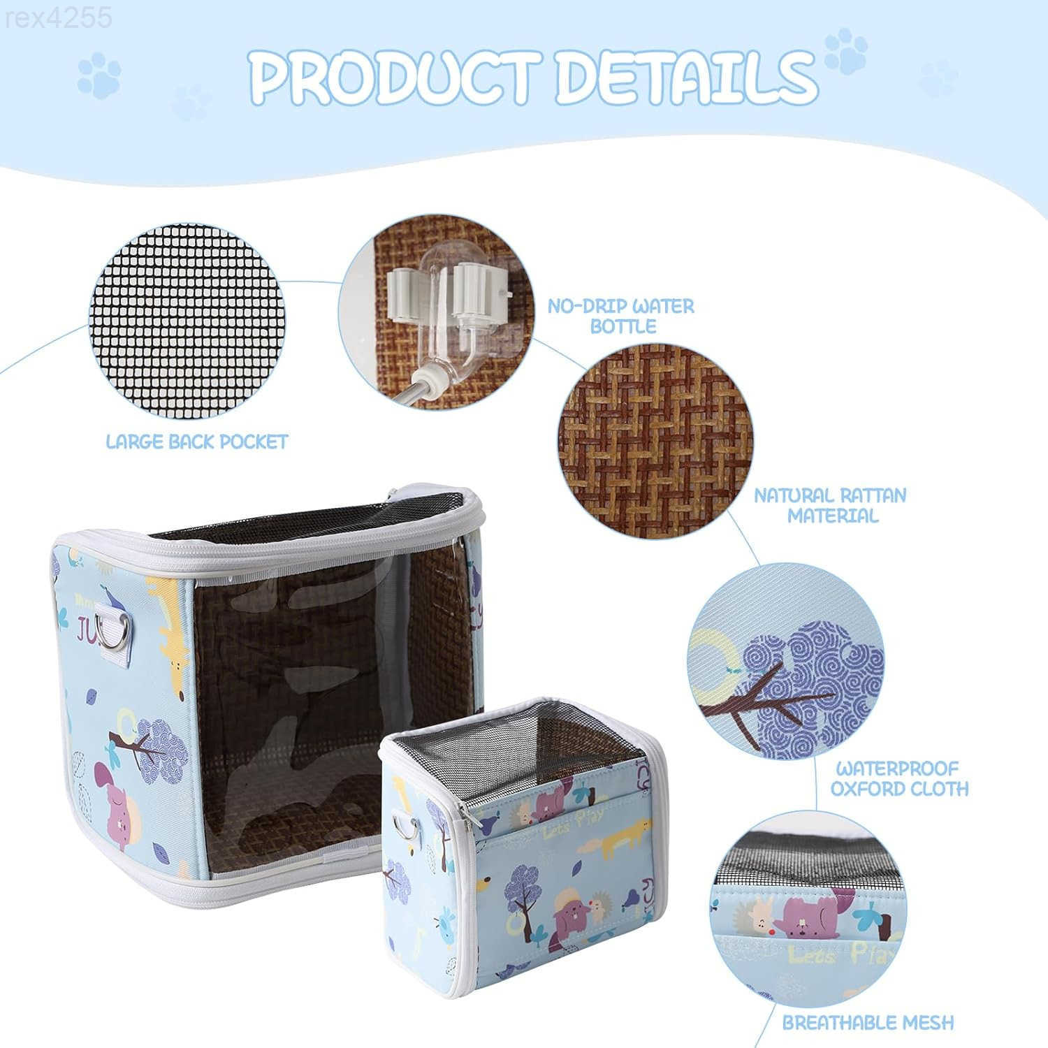 Pig Carrier Bag with Water BottleTravel Portable Small Animal Carrier Sling Pouch Clear Window Carrier Backpack for Hamster Bunny Gerbil Hedgehog Suga