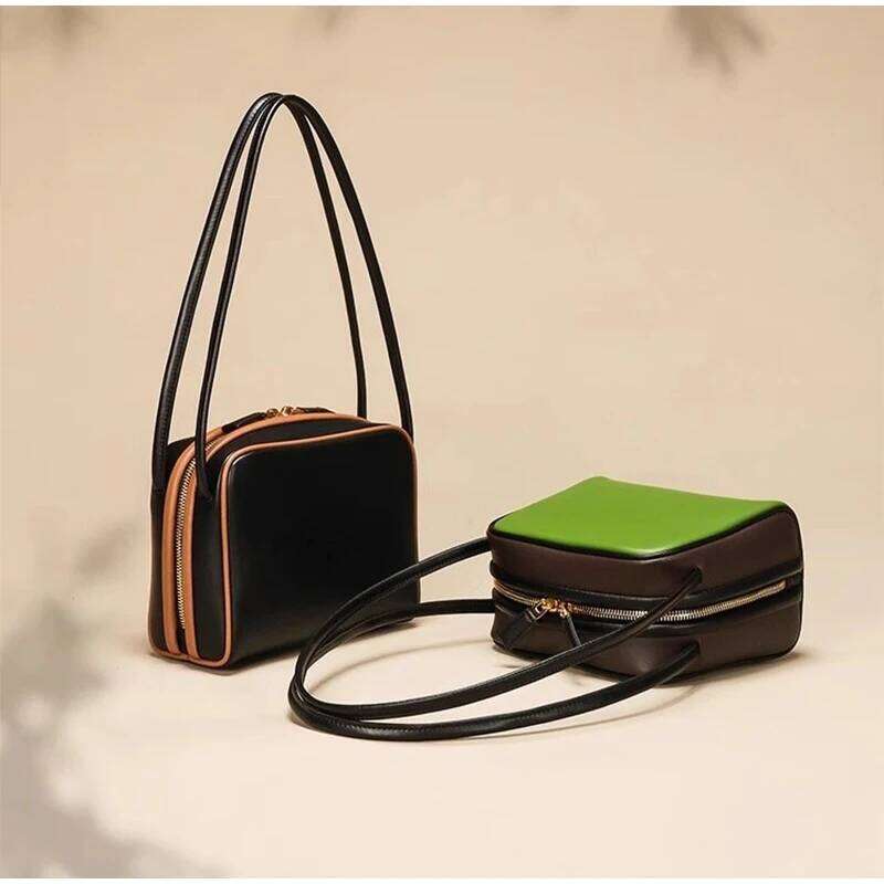 New Leather Hand-held Bowling For Women Popular Contrast Color High-end Shoulder Commuting Underarm Bag Zipper Coin Purseluxury bag tote bag