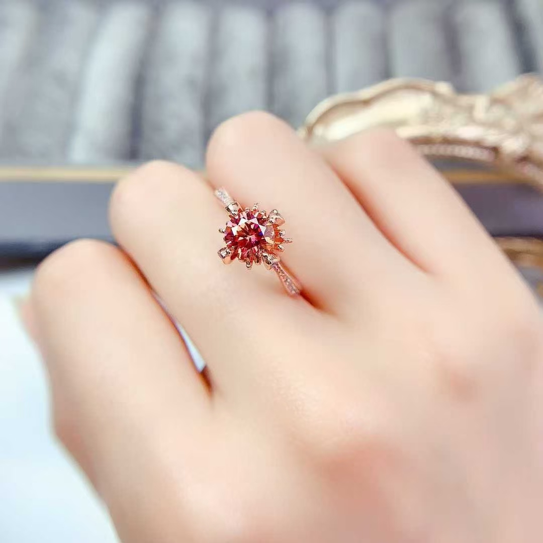 925 silver moissanite ring 6.5mm 1ct VVS grade red moissanite ring for wedding birthday gift for women