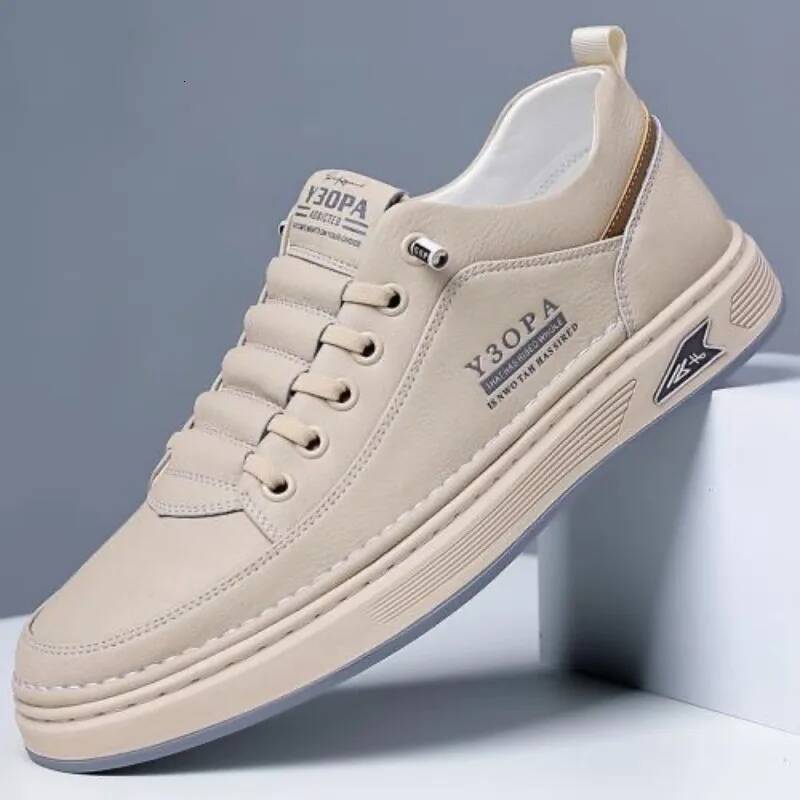 2025 Cool Men Leather Casual Sneakers Breathable Walking Slip on Platform Male Flats Rubber Sole Shoes ddmysaturn