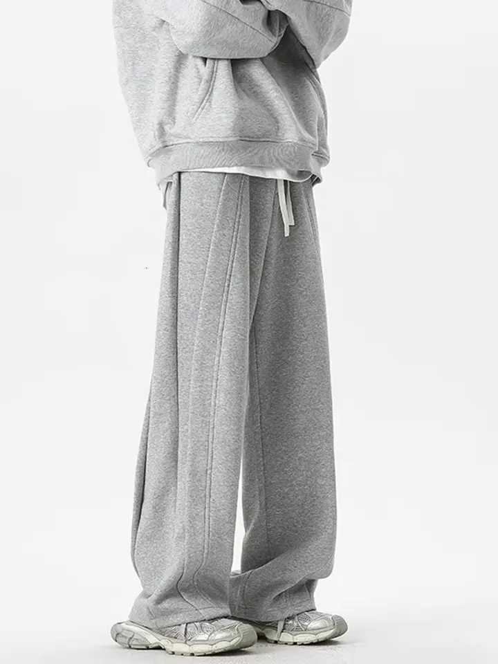 Korean Wideleg Sweatpants Man Loose Casual Solid Color Male Pants Streetwear Clothes 2024 Spring Autumn Fashion sweatpant menXJ250904