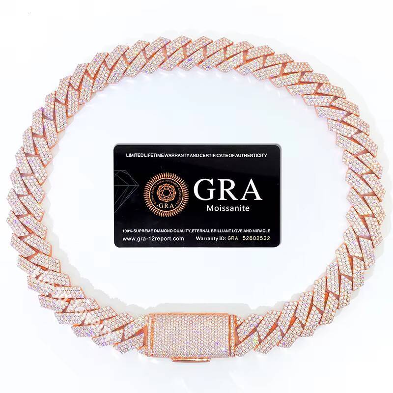 Custom Rose Gold Cuban Link Chain 18202224 Inches 3Row Full Iced Hip Hop Diamond Moissanite Necklace for Men