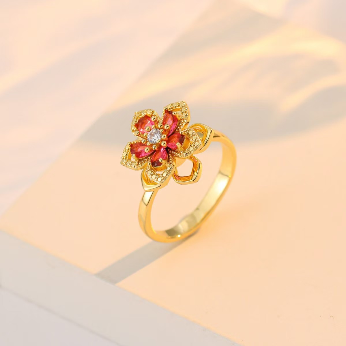Gold Tone Bauhinia Necklace Stainless Steel Romantic Rotatable Flower Zirconia Pendant Necklace For Women Girls Charm Luxury Jewelry Designer necklace