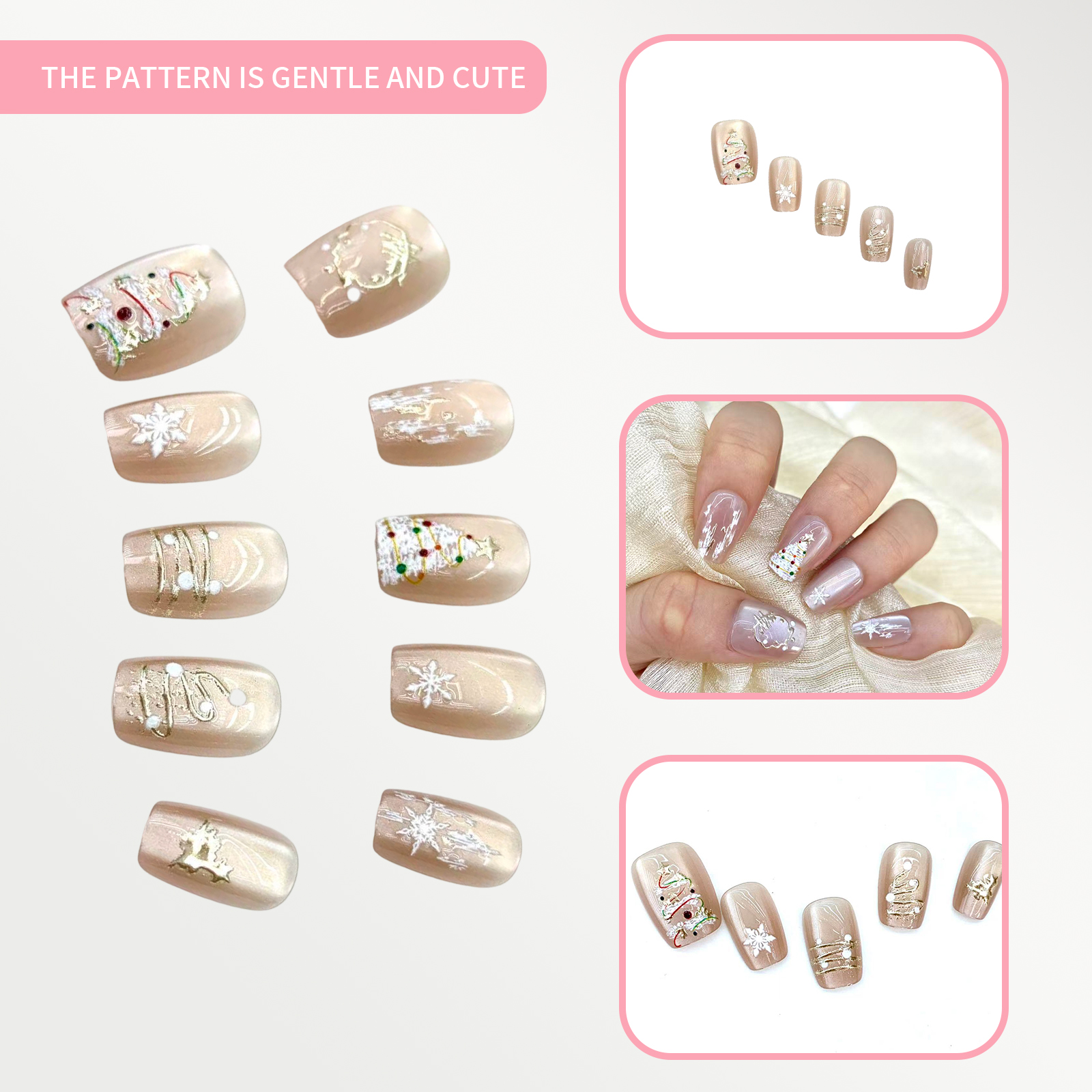 New Christmas crafted with Heart! Handmade Nail Art with ABS Material, Exuding Delicate Texture and Unique Design on Fingertips