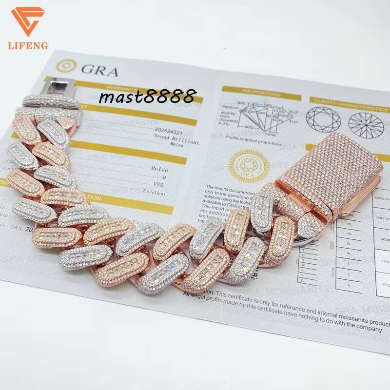 Custom Hiphop 26mm Iced Out baguette Cut Two Tone Full VVS Moissanite Cuban Link Chain 925 Sterling Silver Bracelet for Man