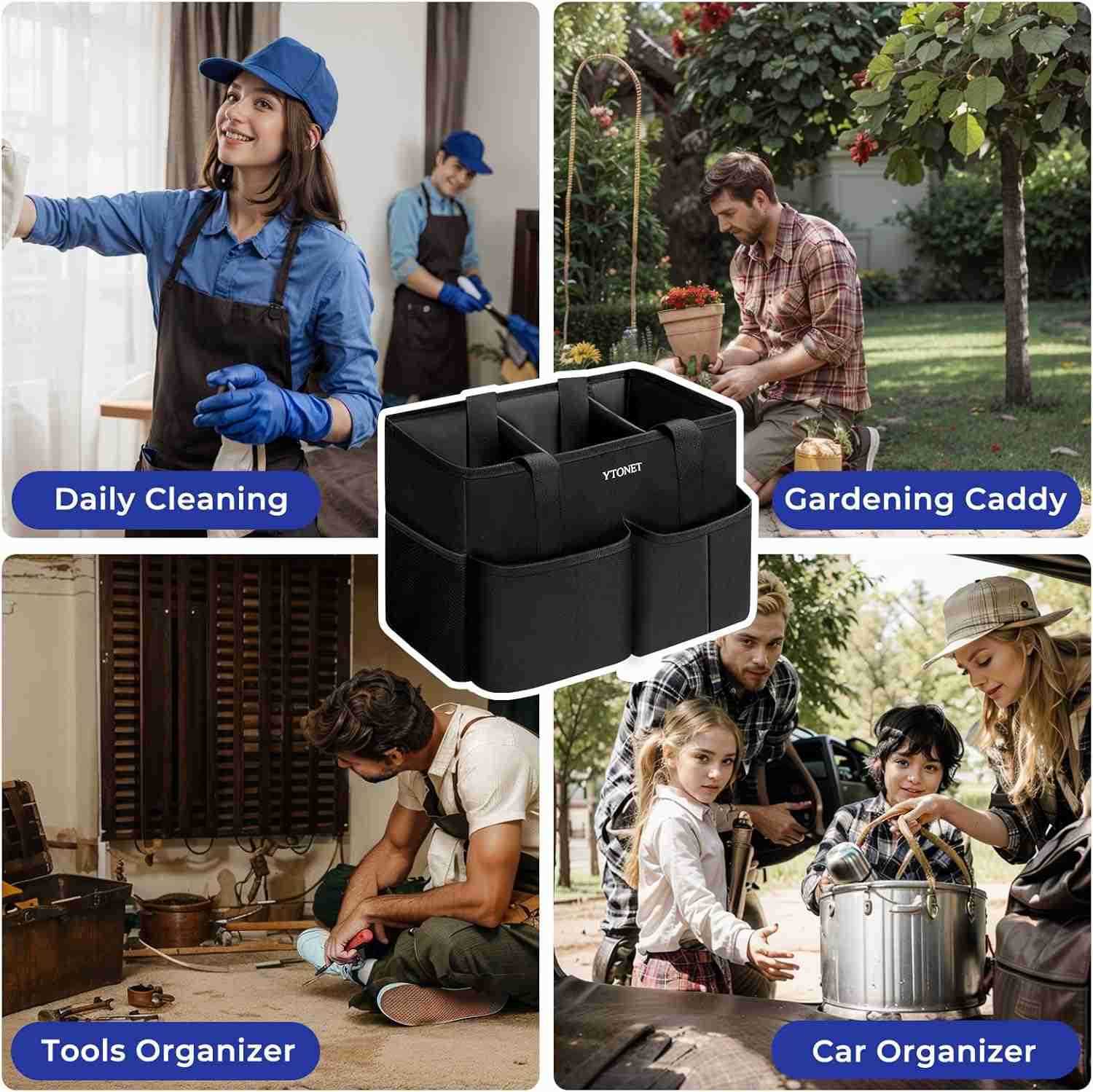 Cleaning Caddy Water Resistant Cleaning Supplies Organizer with Handle Foldable Divider for Cleaners Housekeeping Tote for Kitchen Bathroom Car Tool C