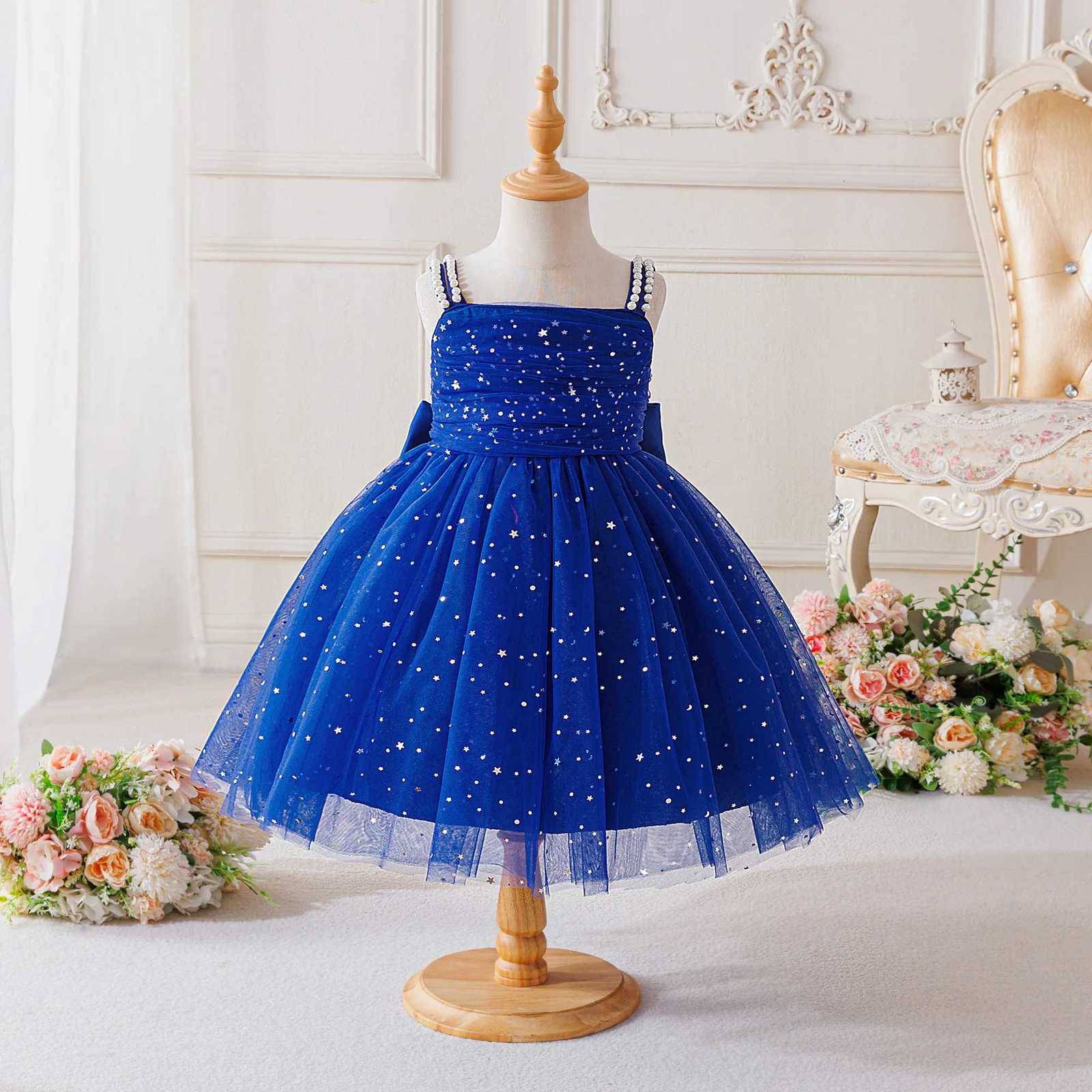 Elegant Shining Sequin Party Girl Dress Fashion Tulle Princess Birthday Prom Dresses for Kids Wedding Bridesmaid Evening Costume Z250904