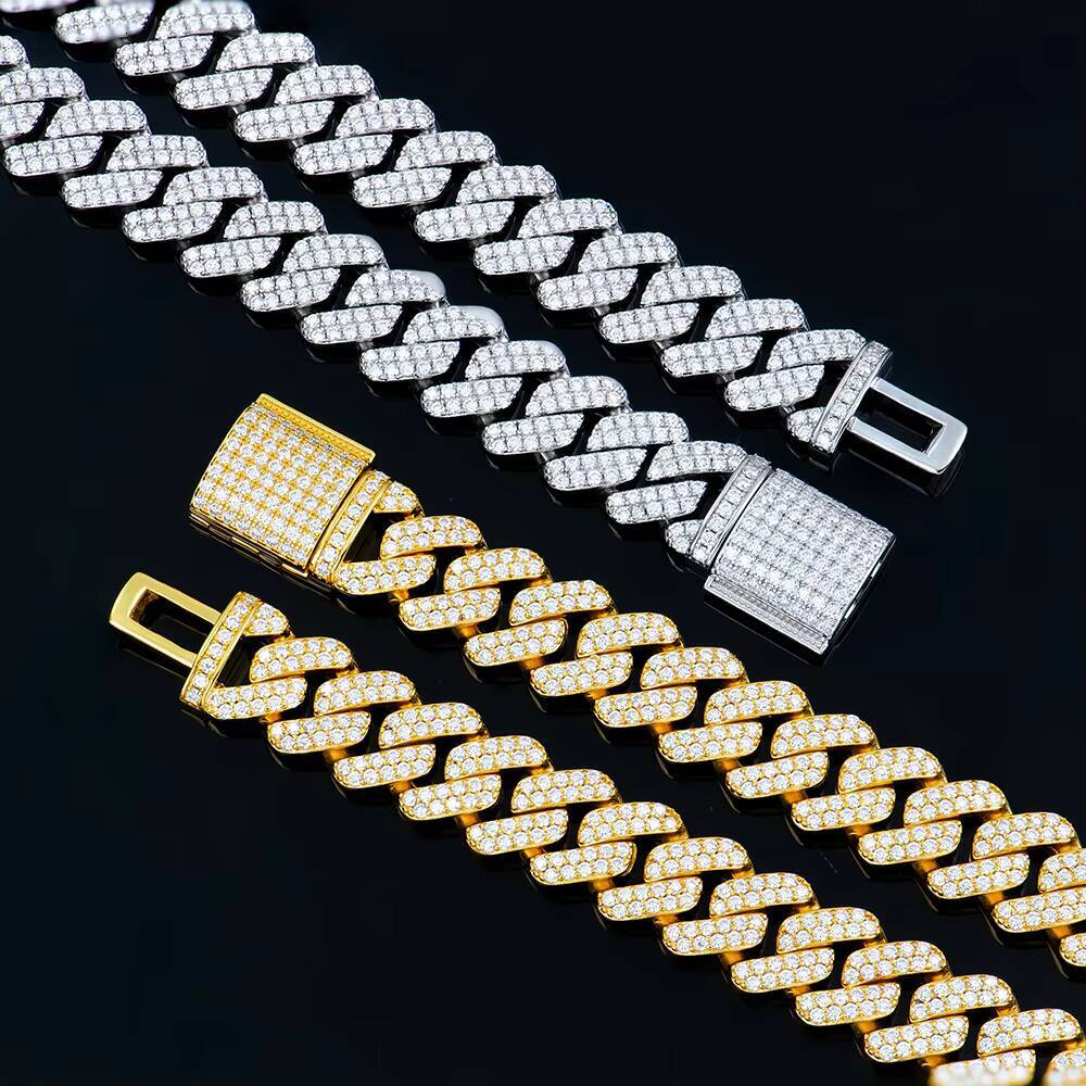 Factory Price Wholesale Custom 925 Jewelry 12mm Diamond Moissanite Crushed Full Iced Out Hip Hop Cuban Link Chain Necklace Men