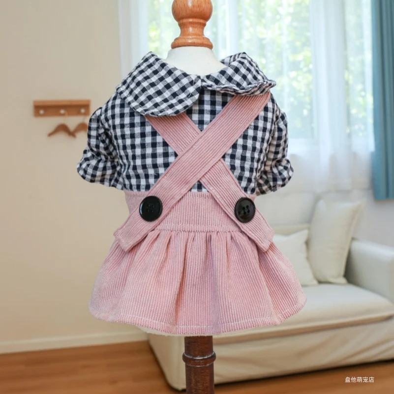 Dog Clothes Black Button Plaid Dress For Small Medium Dogs Cat Spring Summer Pet Clothing Dog Costume Supplies Skirt