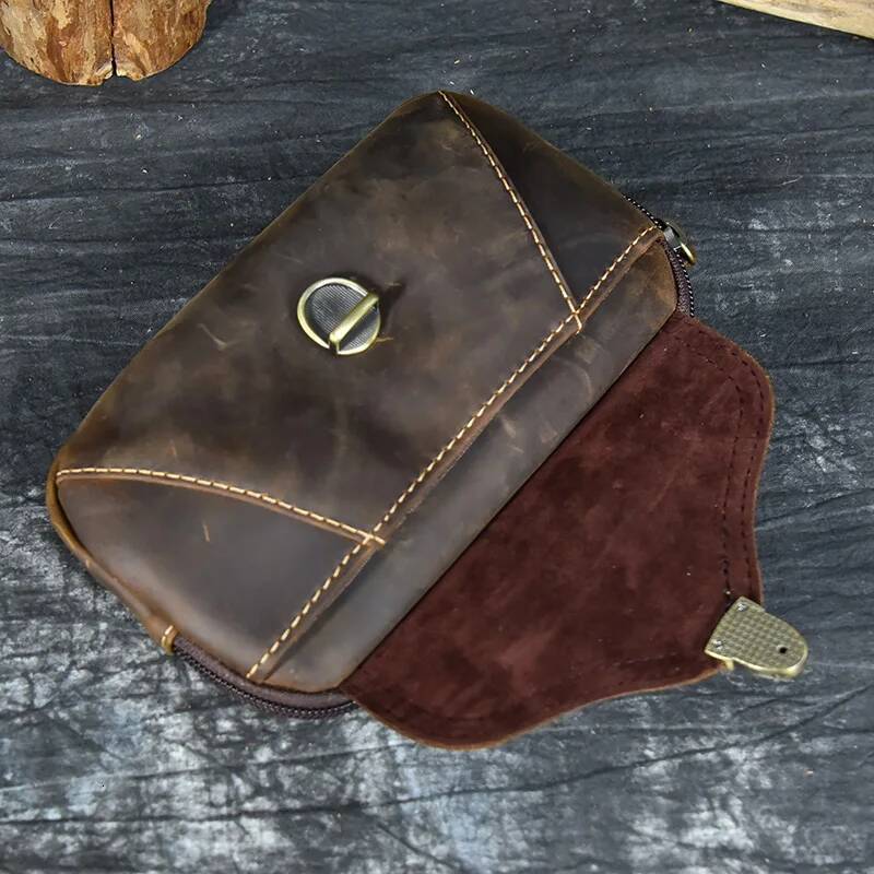 Real Cowhide Waist Genuine Leather Retro Cell Phone Men Double Layer Clutch Bag Wallet Casual Male Fanny Pack Hip high-quality
