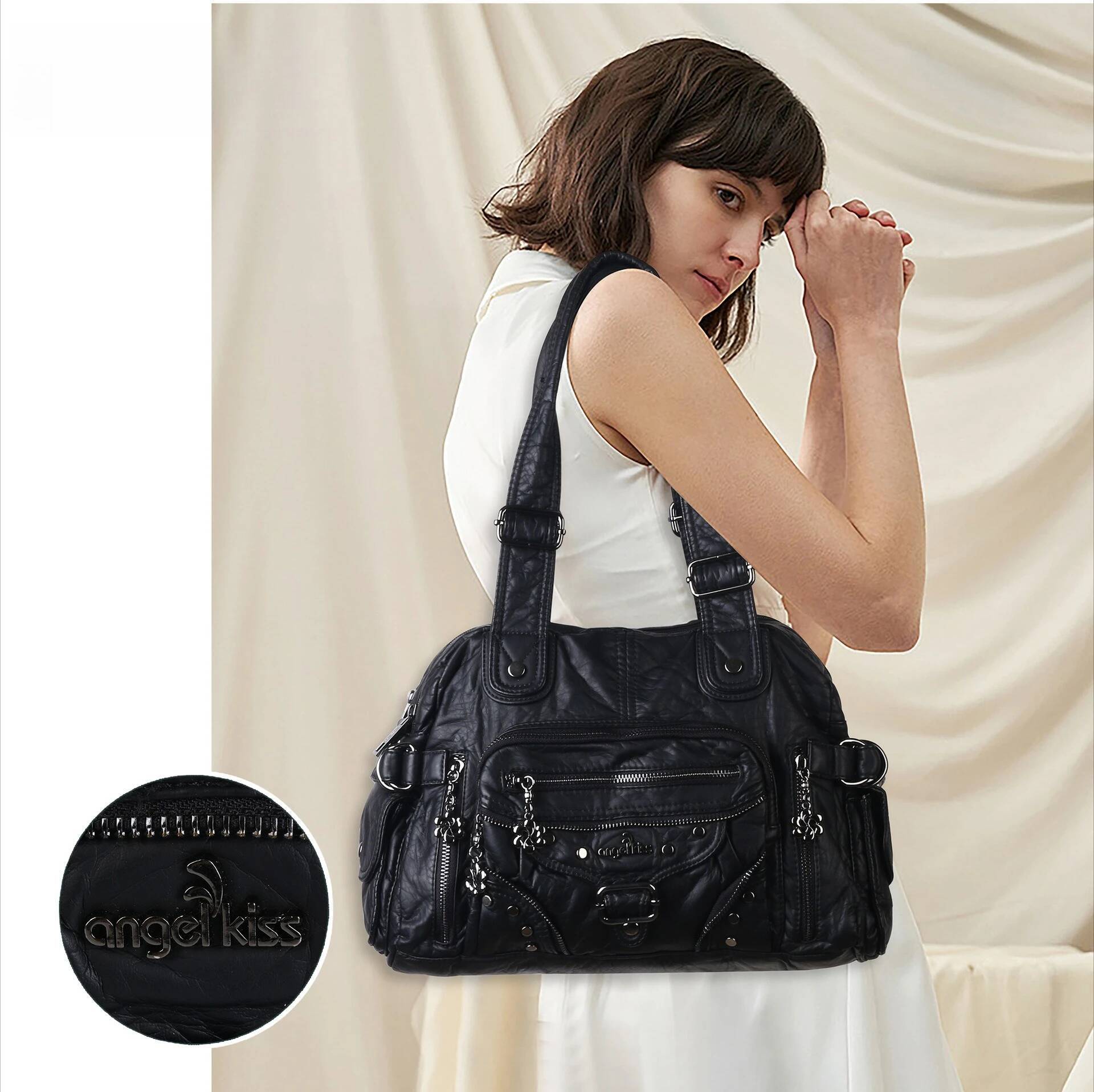 Women Handbags Fashion Shoulder Bag Large Black Tote Top-handle Shopping Pack Multiple Pockets Satchel Lady Hobos Big Purse