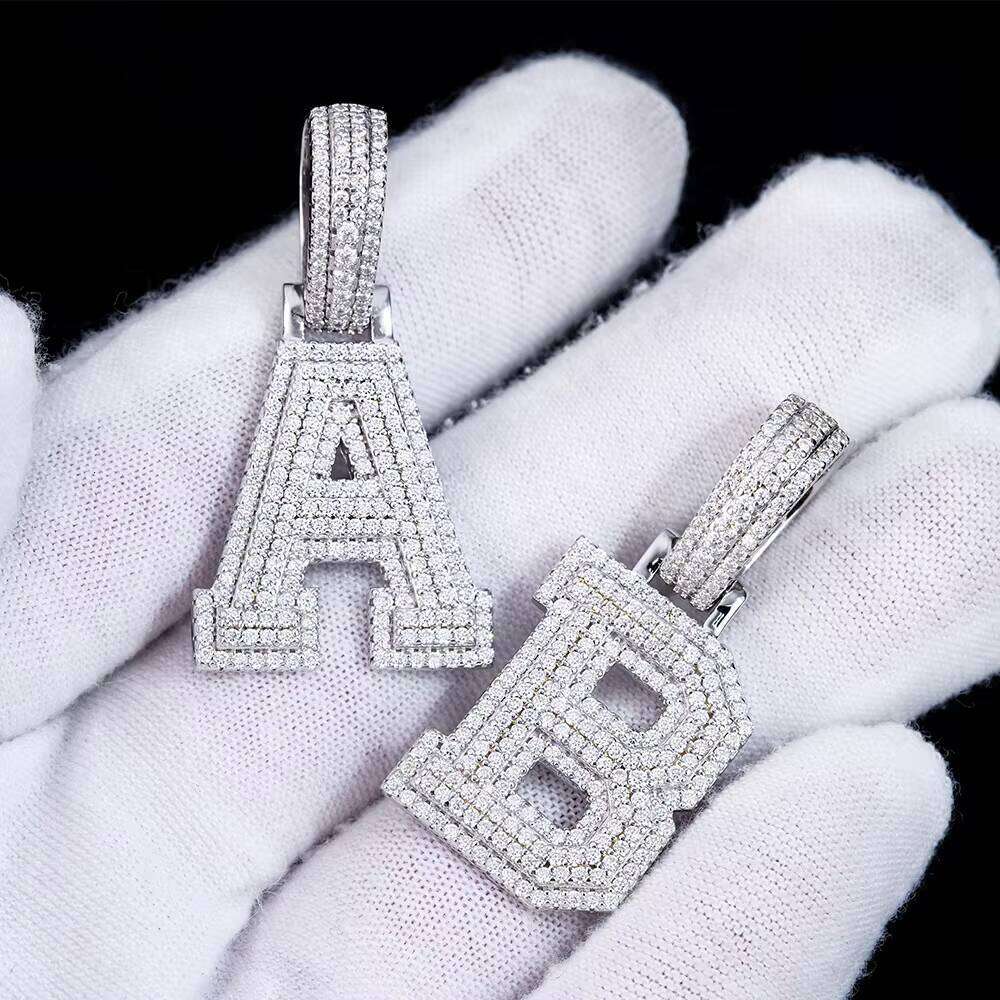 Hip-Hop Sier Name Initial Design Silicon Stone Pendant Iced VVS French Long Stick Necklace