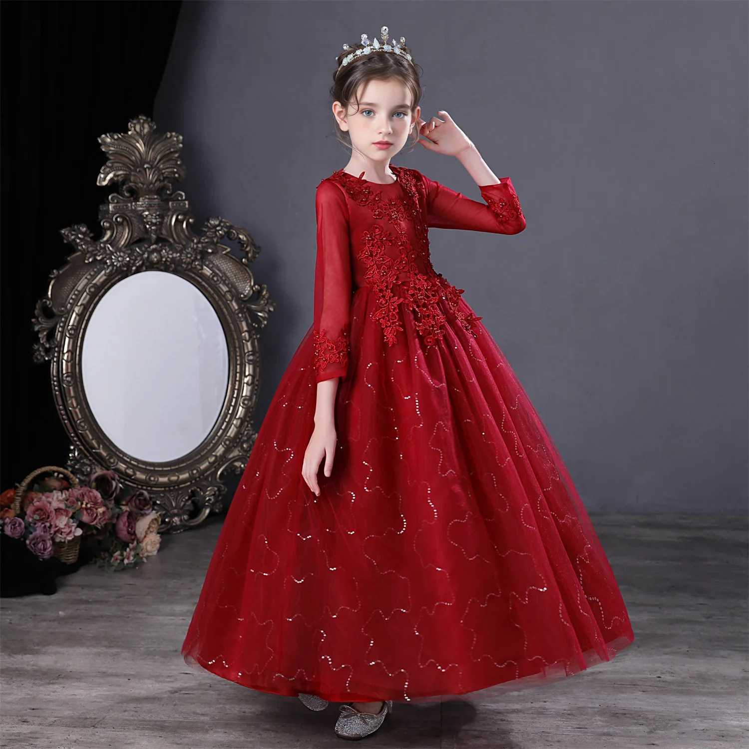3-12 Years Baby Girl Princess Dress Party Ball Gown Wedding Lace Dresses Kids Christmas Bridesmaid Costume Birthday Party Dress Z250904