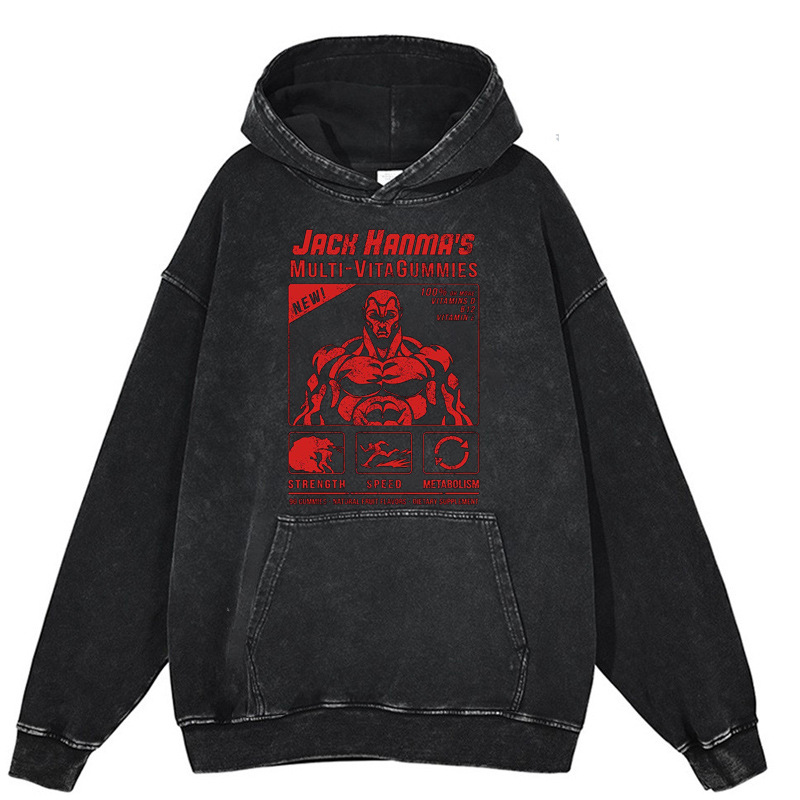 440g Heavyweight Washed Vintage Jack Hanma Anime Street Retro Cotton Hoodie - TT8342