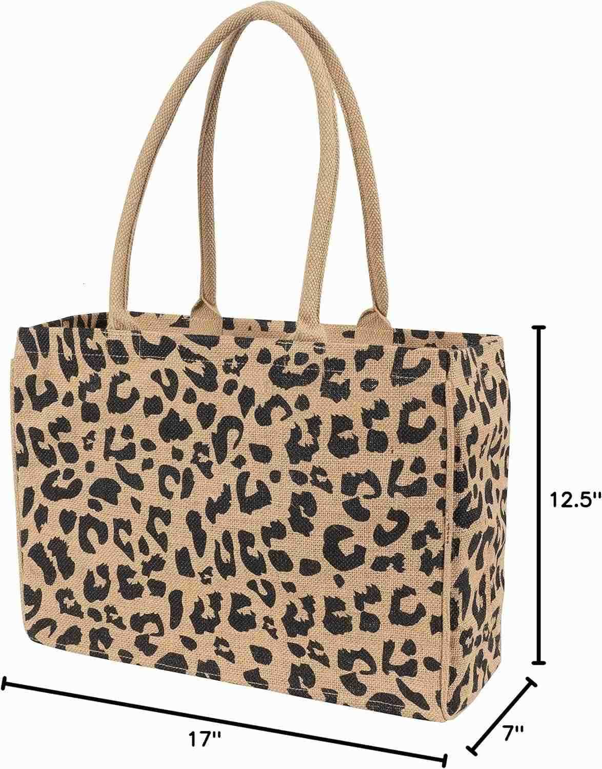 Tote Bag Leopard Print Durable Handle Reinforced Bottom and Interior Zipper PocketW250904