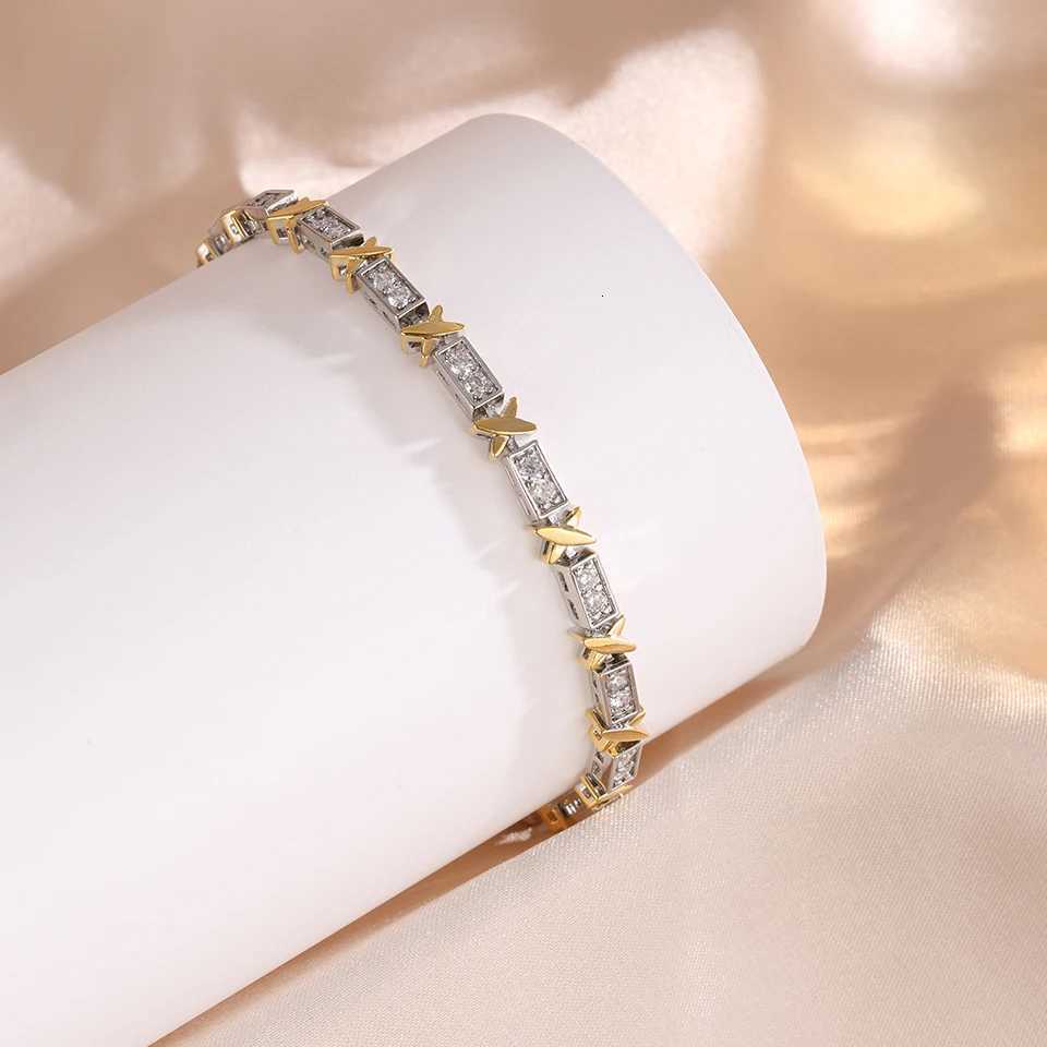 Yupsk Three Gold Color Xshed Fl Zircon Bracelet for Wen Cross Niche Design Luxury Wedding Party Jewelry Y250904