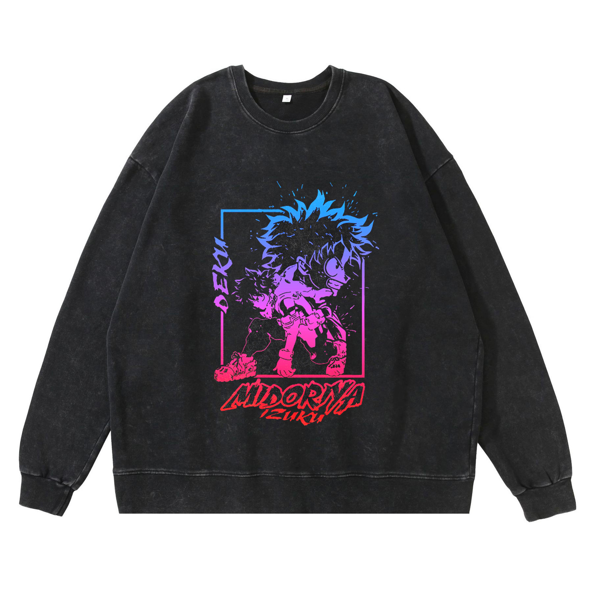 New Washed Vintage Dark Hero Academy Cartoon Anime Print Street Retro Hoodie Streetwear Hoodie - TT8097