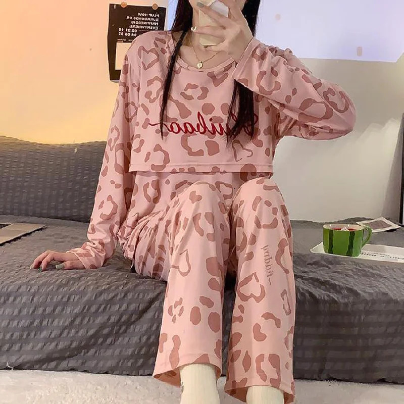 Monthly Clothing 2Piece Spring And Autumn Maternity Pajamas Summer Breastfeeding Suit Homewear 250904