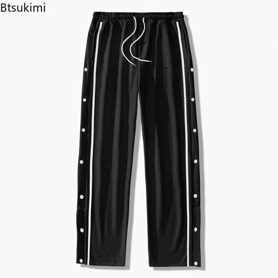 2025 Casual Streetwear Mens Trendy Side Breasted Design Baggy Pants Spring Autumn New Mens Straight Leg Drawstring SweatpantsXJ250904