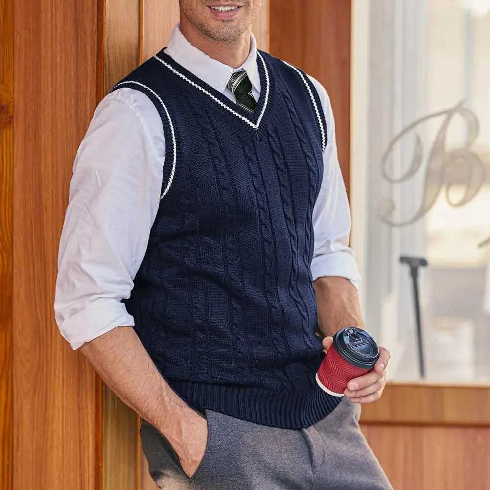 Stretchy Pullover Tank Top Stylish Mens V Neck Sleeveless Colorblock Knitted Vest Sweater Slim Fit Mid Length for PreppyXJ250904