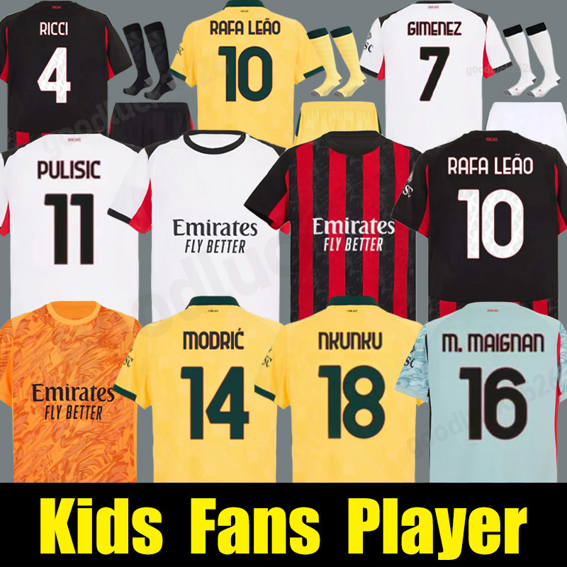 25 26 REIJNDERS milan soccer jerseys 2025 2026 home away Gimenez RAFA LEAO PULISIC THEO TOMORI Football shirts Long sleeve ac uniform men kids kit ABRAHAM JASHARI