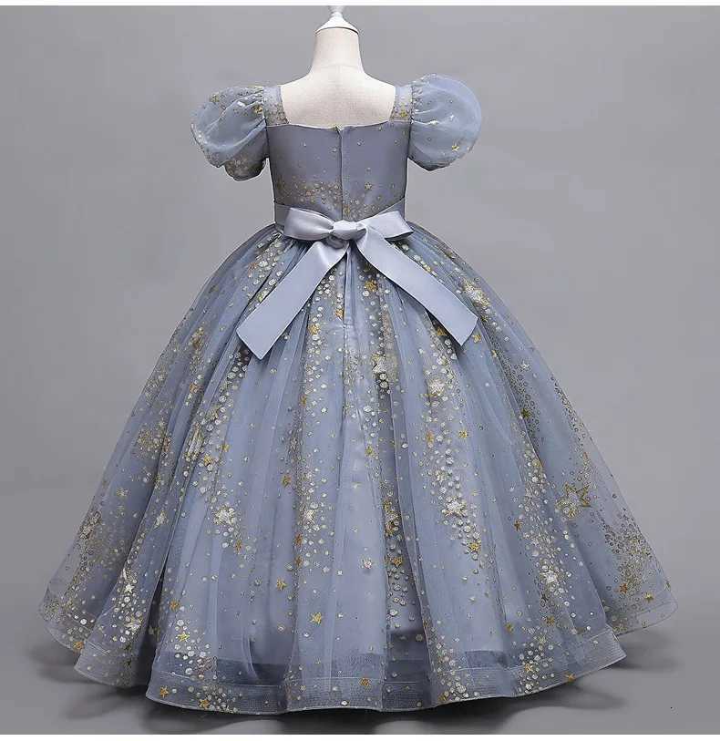 4-13 year old elegant girl party dress with sequins embroidered mesh gorgeous ball evening dress formal cocktail girl princess dress Z250904