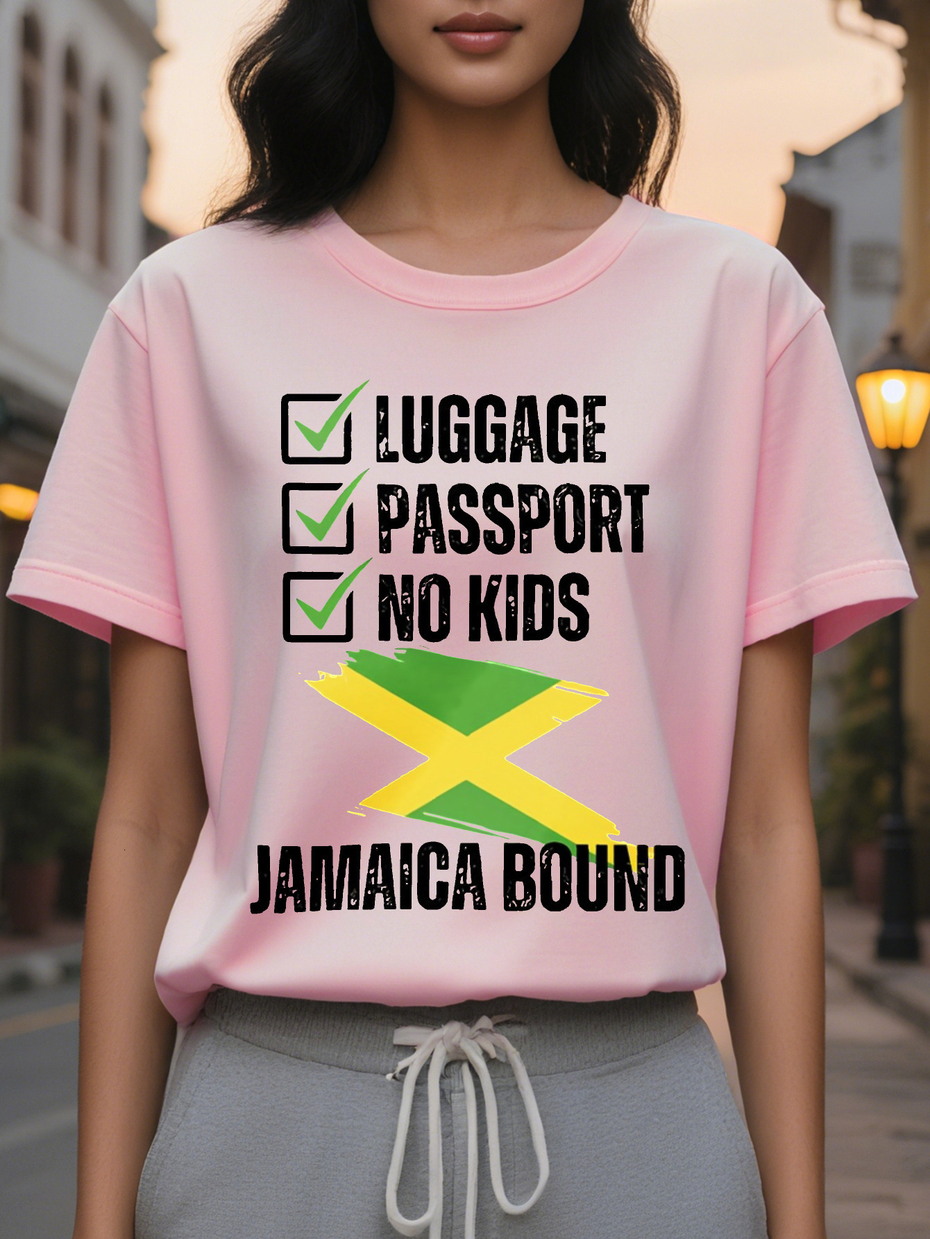 Jamaica Print T-shirt Short Sleeve Crew Neck Casual Top for Summer Spring Women's Clothing