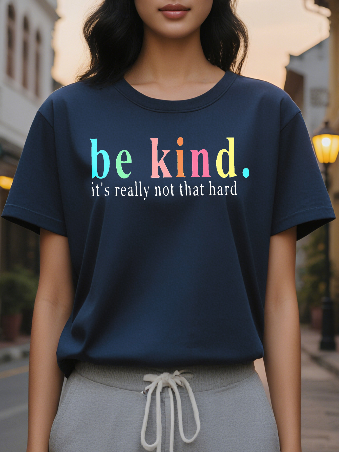 2023 Casual Short Sleeve Letter Print T-shirt Crew Neck Top for Spring Summer Women's Clothing