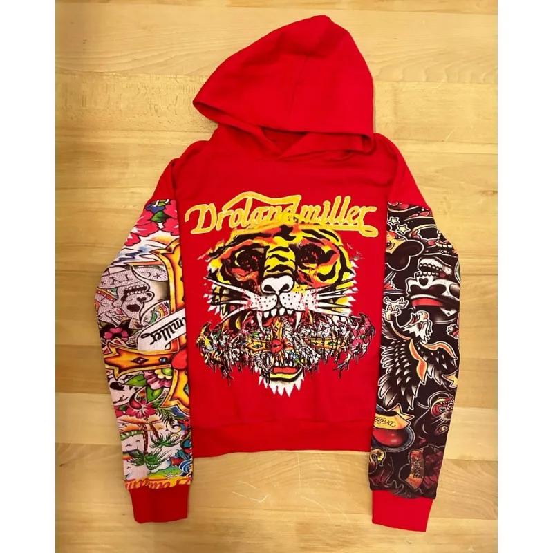 Geometric tiger letter print n versatile hoodie for women y2k vintage streetwear hiphop baggy sweatshirt 250904