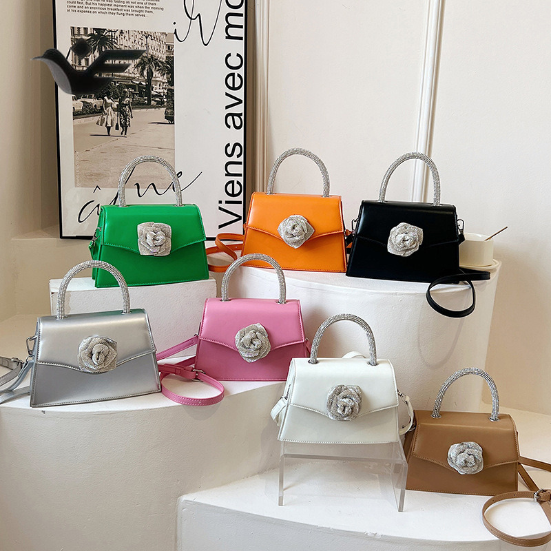 Feiyan Free Shipping New Designer Bag Luxury Shopping Bag High-end Versatile Handbag Silk Shiny Diamond Flower Small Square Bag For Banquets Socialite