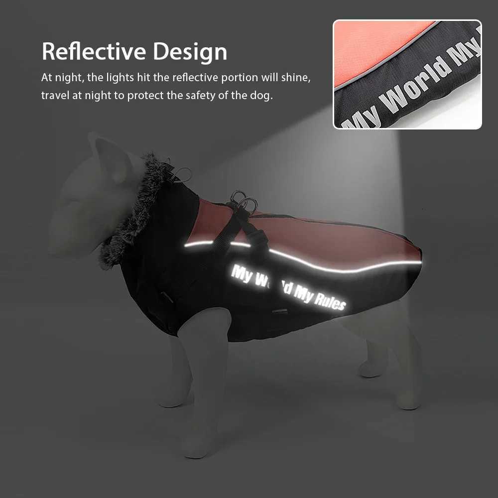 Dog Lightweight Windbreaker Pet Outdoor Reflective Sports et Adjustable Strap Waterproof Outfits with Warm Fur Collar W250904