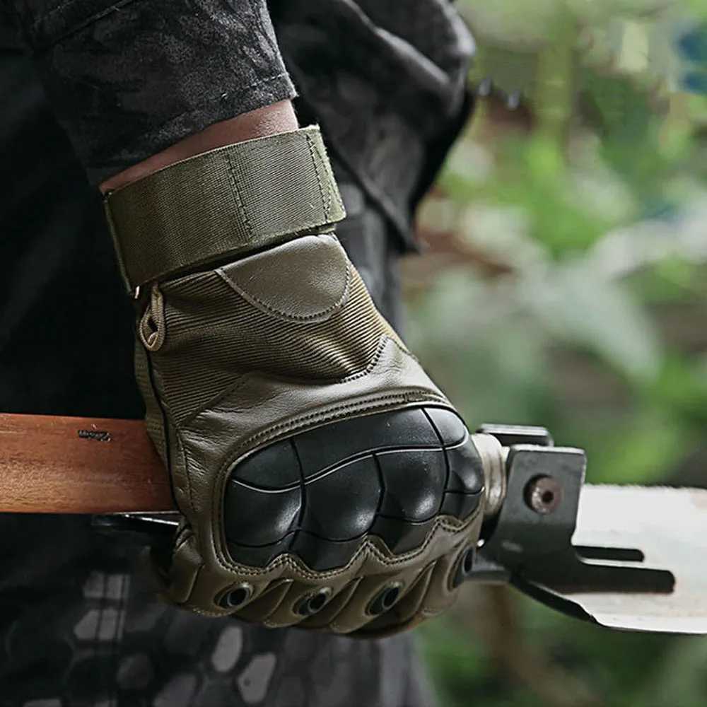 Touch Screen Tactical Full Finger Gloves Hard Rubber Paintball Airsoft Bicyc Combat PU ather Antiskid Cycling Work GlovesXJ250904