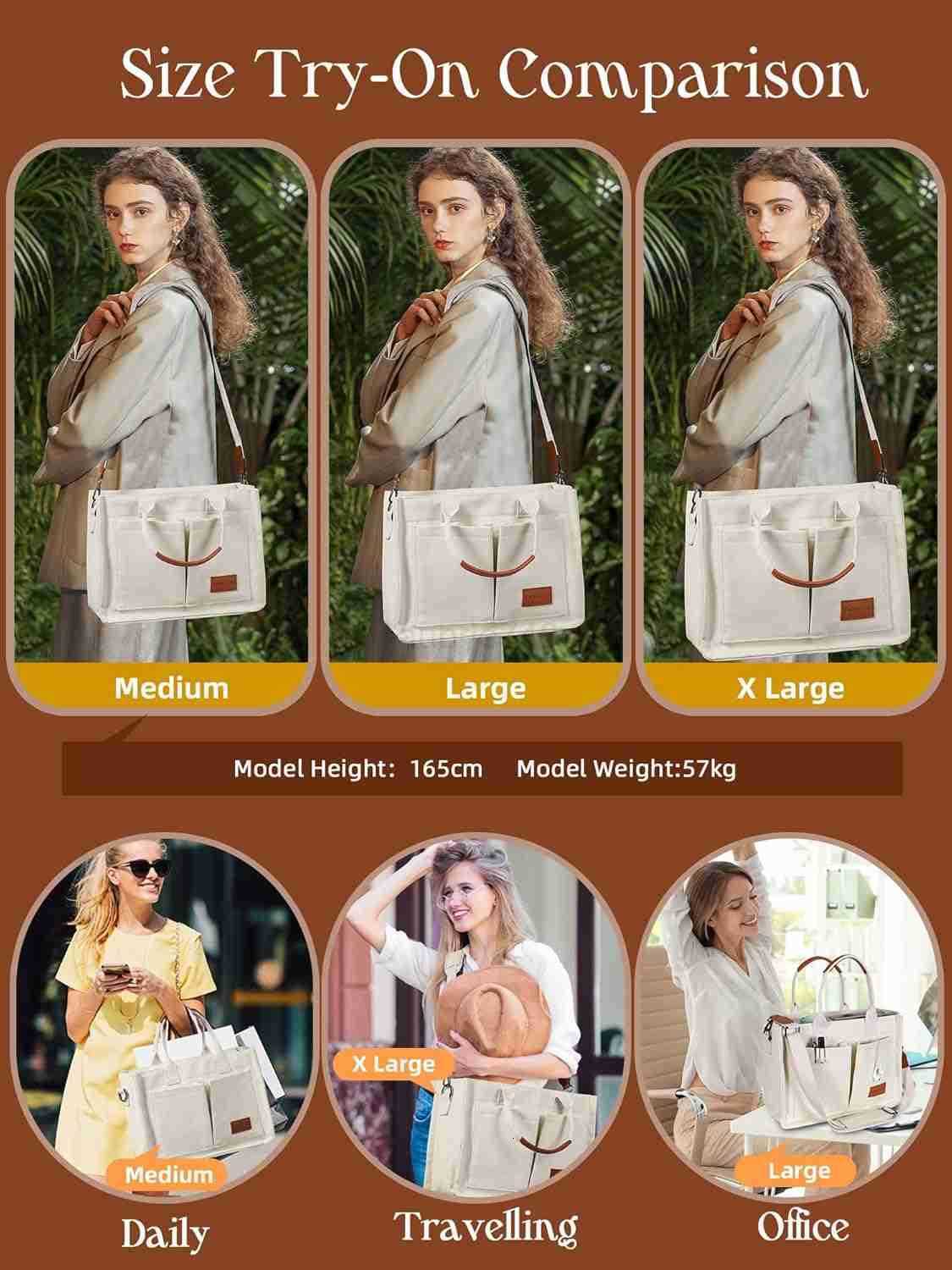 Canvas Tote Bag for Women with Zipper Closure Individual Compartments for Work College for Teacher Nurse M250904