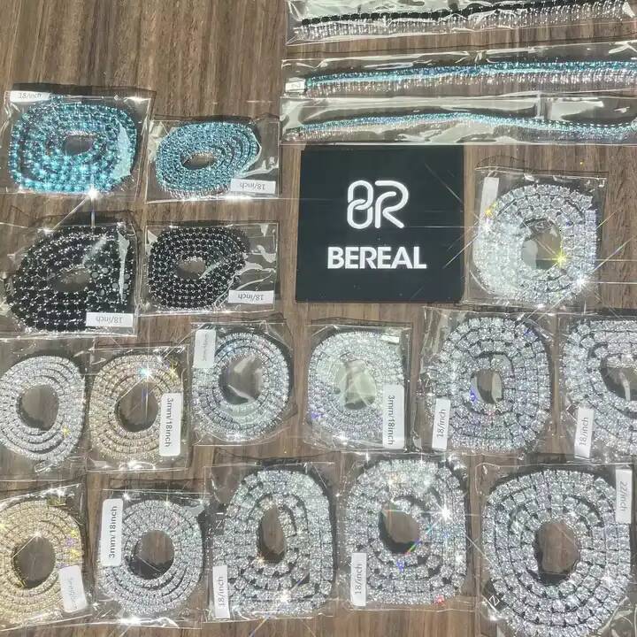 Factory Pass Tester 925 Silver Iced Out Blue Moissanite VVS Diamond Hip Hop Tennis Chain Bracelet Necklace Fine Jewelry for Men