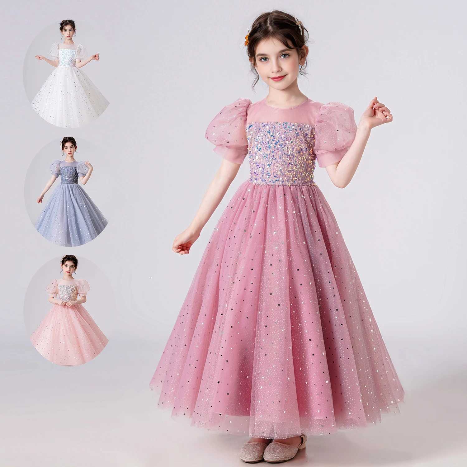 12-18 Months Baby Girl Birthday Party Christmas Dresses Children Girl Party Dresses Flower Communion Gown Girls Mesh Long Dress Z250904
