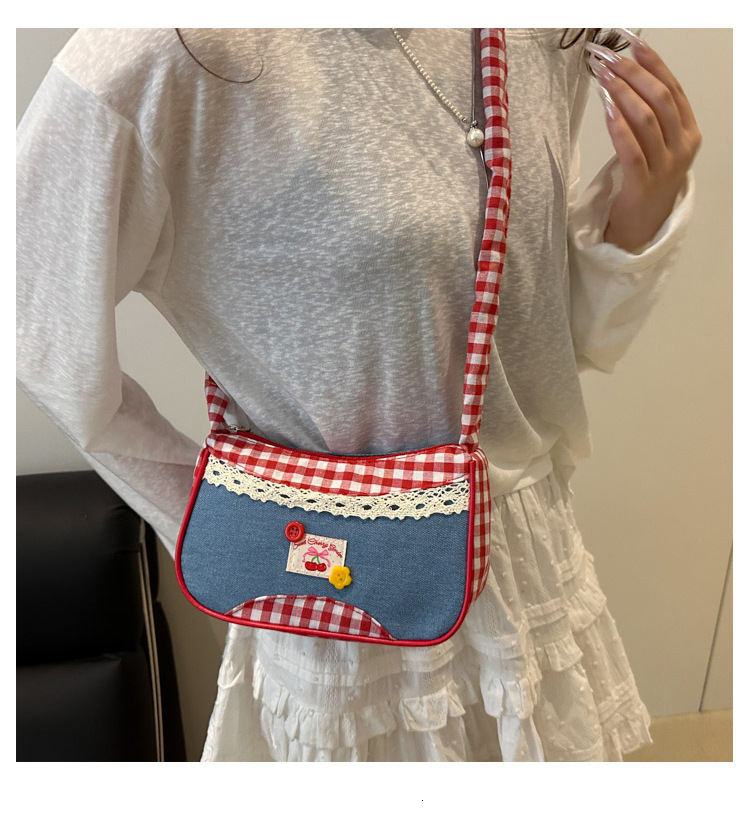 Autumn New Arrivals Red Plaid Bag for Women New Trendy Fashion College Style Handbag Fresh Cute Lace Single Shoulder Crossbody Bag