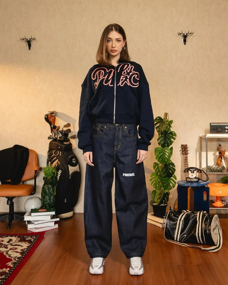 American Retro Trendy Zip Up Hoodie High Street Harajuku Y2K Streetwear Women Korean Loose Casual Oversized Sweatshirt 250904