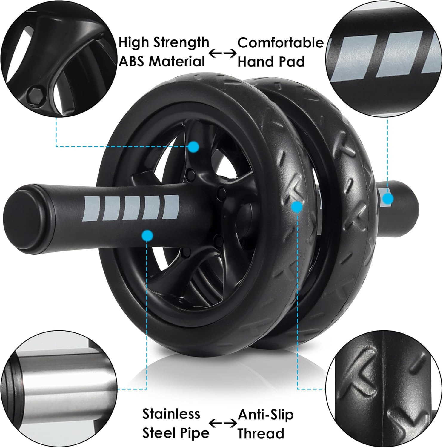 Ab Roller Wheel Home Gym Equipment for Core Workout No Noise Exercise Wheels with Knee Pad Fitness Training Wheel Abs Workout Equipment for Sports W25