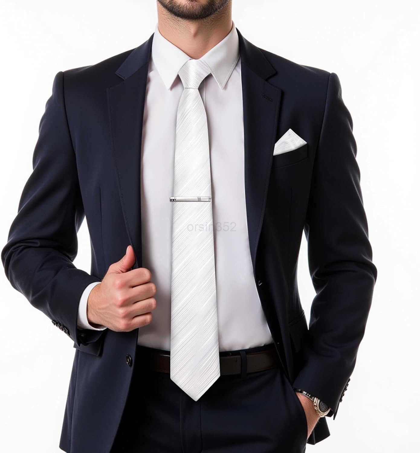 Mens Silk Necktie Solid Color Tie and Pocket Square Cufflink Tie Clip Set Woven Plain Ties for Men Wedding PartyW250904