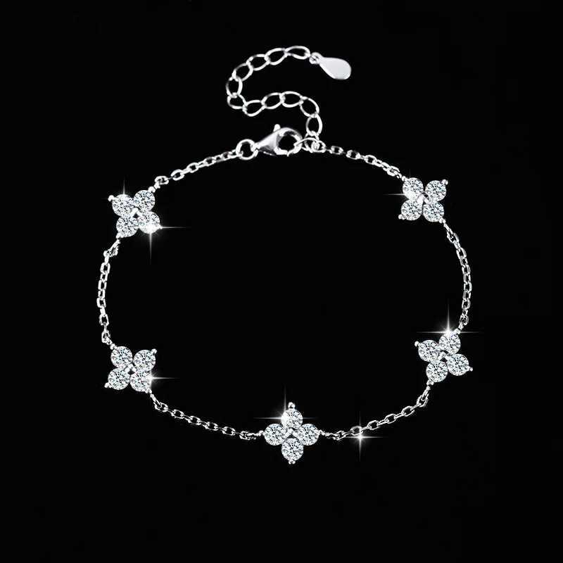 925 Sterling Silver Crystal Flower Bracelet for Women Girls New Personality Korean Chain Fashion Jewelry Accessories Party Gifts W250904