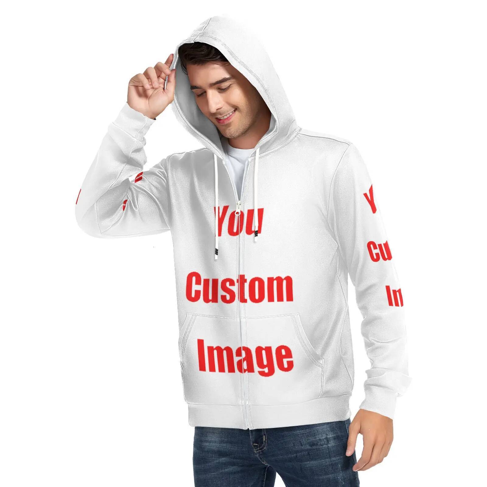 2025 New Autumn Winter Streetwear Customize Print Zipper Sweatshirt Hoodies Men Hip Hop Hoody Fashion Top Pullover