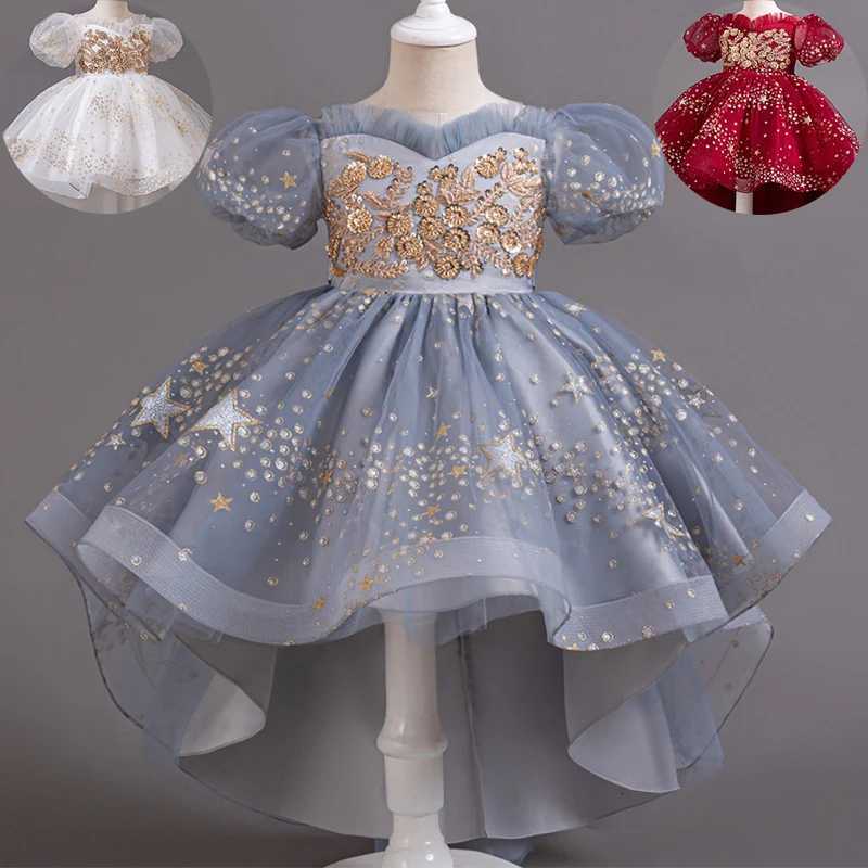 T8905 Girl Tail Wedding Bridesmaid Dress Childrens Elegant Banquet Dress Childrens Round Neck Sleeveless Dress Girl Z250904