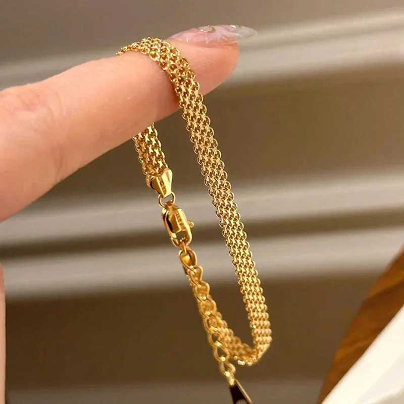 18K Gold Plated Stainless Steel Exquisite Weaving Mesh Bracelets for Women Chunky Trend Link Chain Adjustable Bracelet Jewelry Y250904