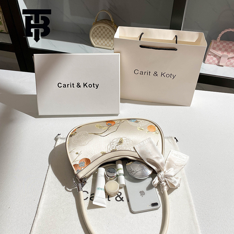 TB Designer s bag BHULAMTE Dropshipping New Chinese Style Embroidered Crescent Bag 2025 Spring New High-end Baguette Underarm Bag Wholesale