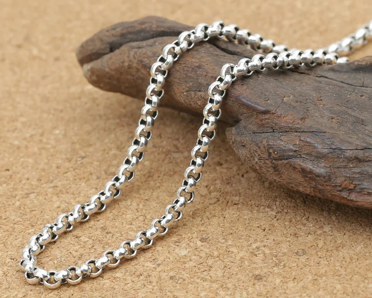 Handmade Thai 100 925 Silver Rolo Chain Pendant Necklace Vintage Style 250903