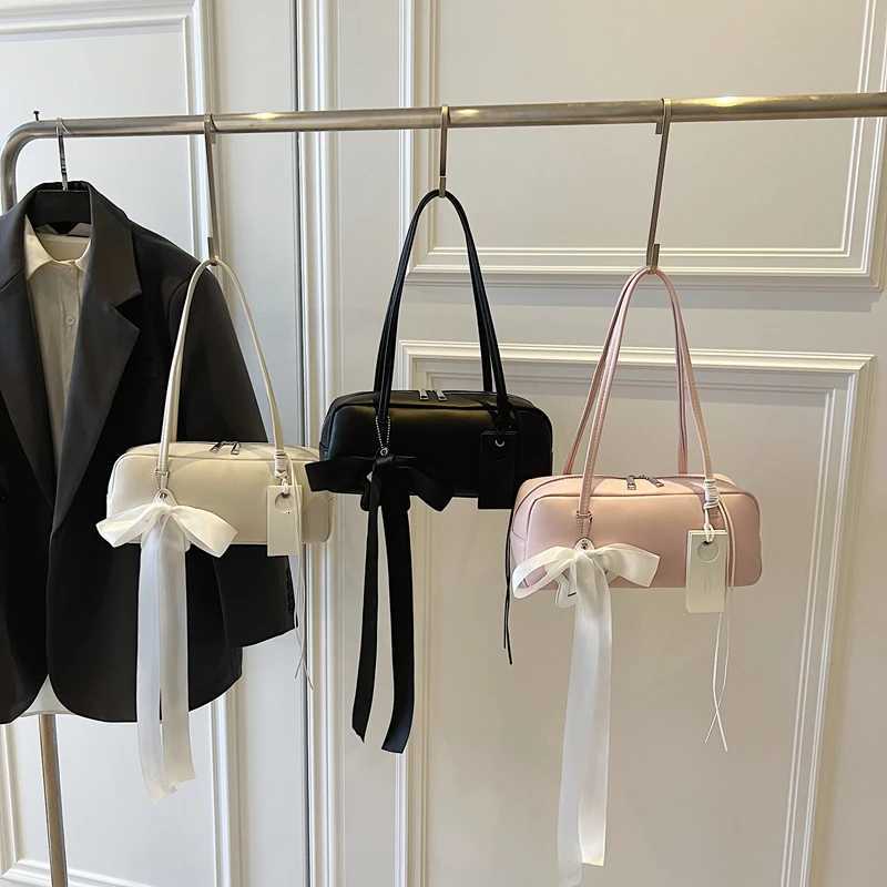 LEFTSIDE Women Ribbon Design Simple Handbags 2025 Spring Fashion Tote Bag Trend PU Leather Ladies Underarm Shoulder Bags Z250903