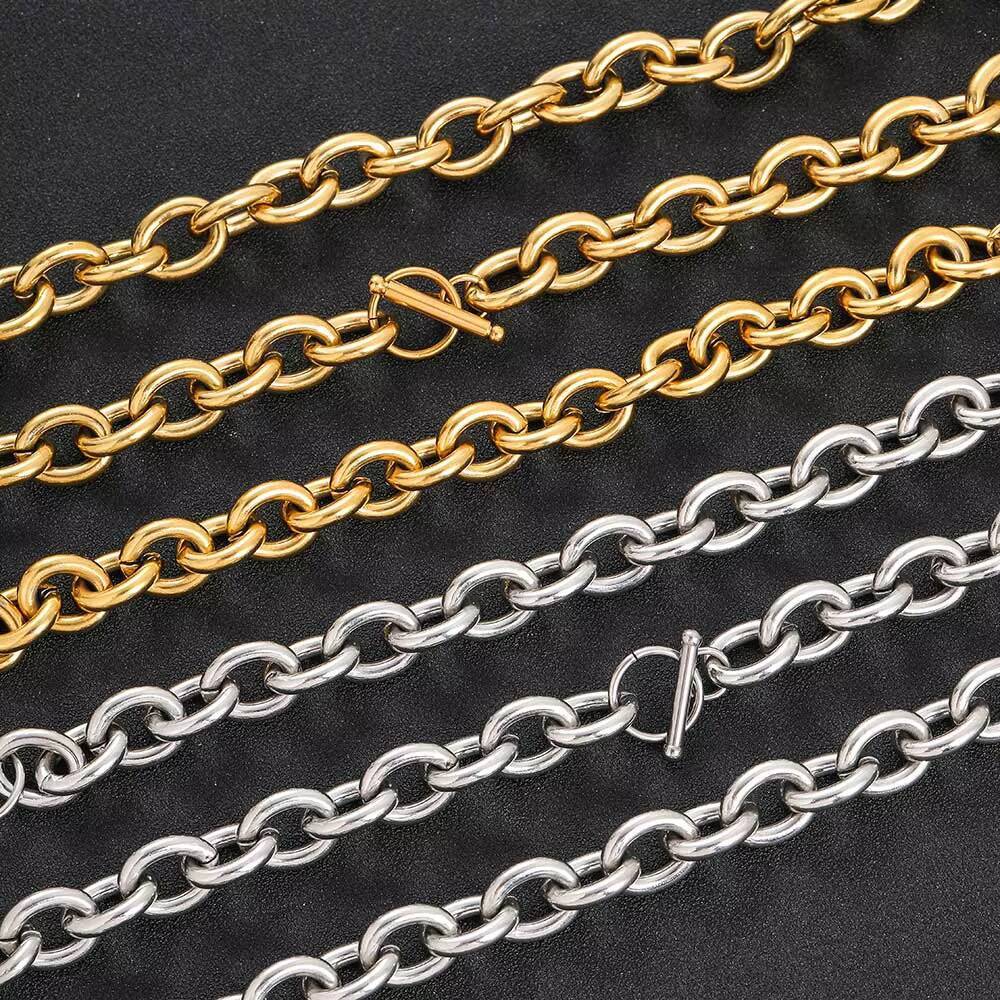 Classic 18K Gold Plated OT Toggle Bracelet Stainless Steel Oval Link Chain Bracelet for Men Women